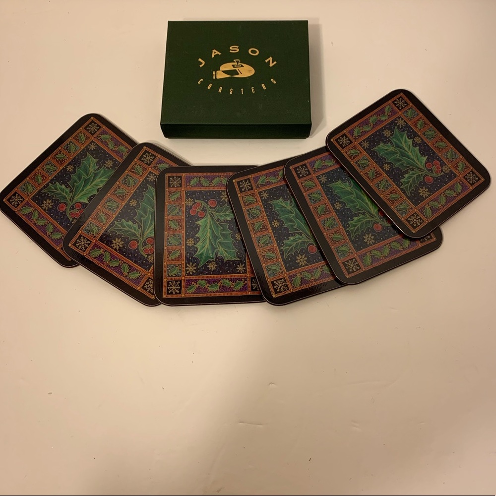 Set of 6 Jason Christmas Holly Cork Backed Coasters